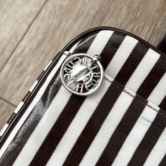 Henri Bendel Signature Striped 3 Zip Compartment Hanging Toiletries Bag - Picture 2 of 10